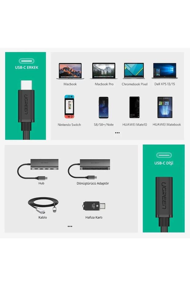 Usb 3.1 Thunderbolt 3 Type-c Erkek To Type-c Dişi Uzatma Kablosu 50 Cm - 7