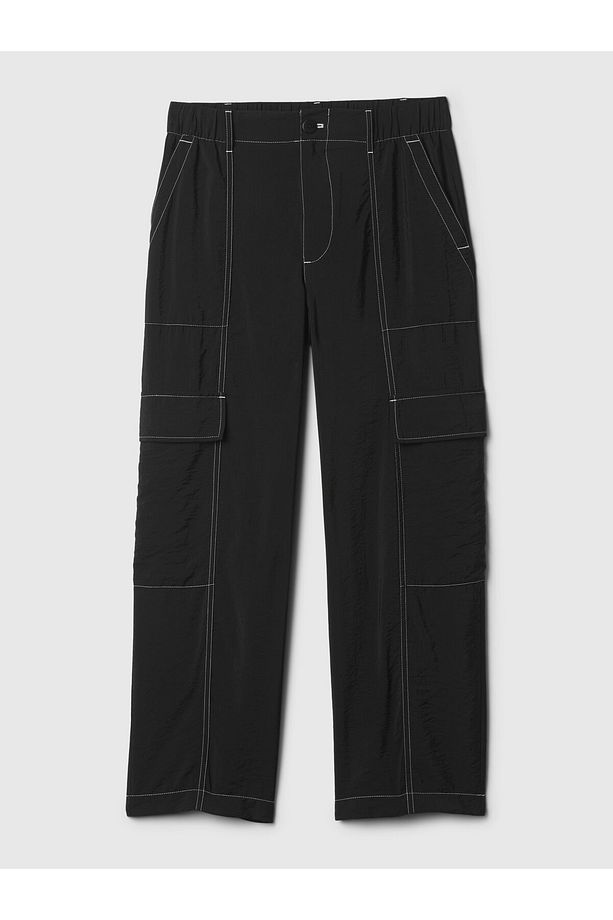 Kadın Siyah Mid Rise Pull-On Kargo Pantolon - 3