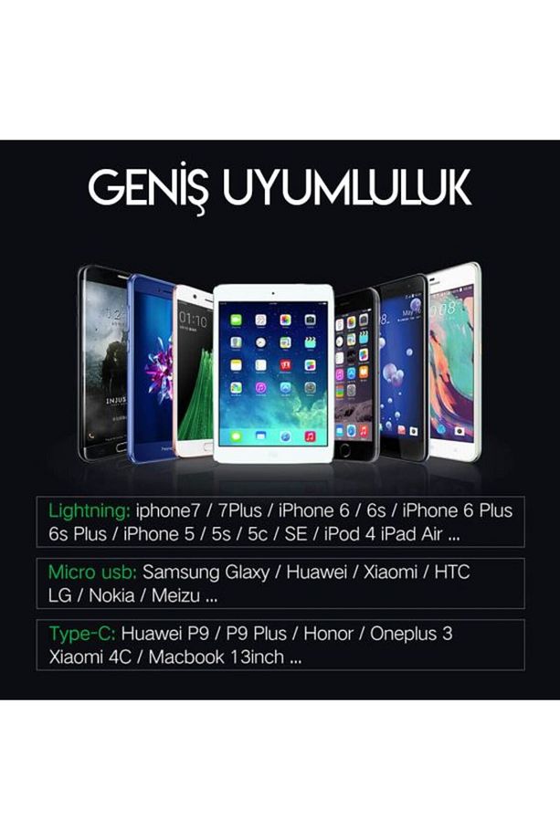 3'ü 1 Arada Örgülü Iphone Lightning Type-c Micro Usb Şarj Kablosu 1.5 Metre - 7
