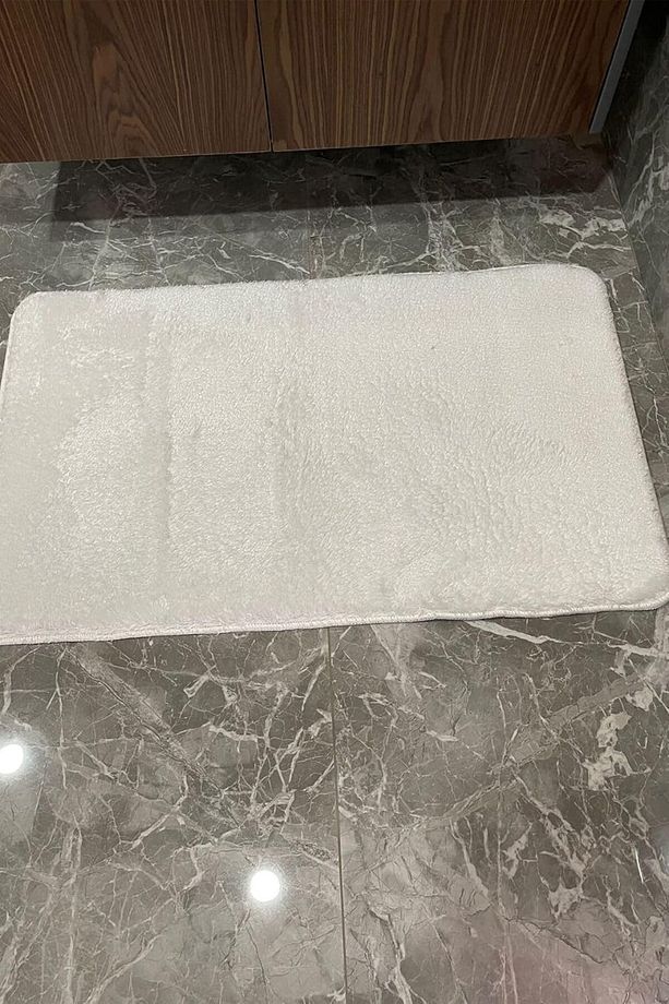 Beyaz 3'lü Peluş Yıkanabilir Banyo Paspas Seti (60x100) (60x40) (60x60)  Yuvarlak - 3