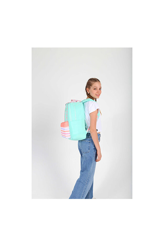 حقيبة ظهر مزدوجة مخططة بلون النعناع - K1767 - 5