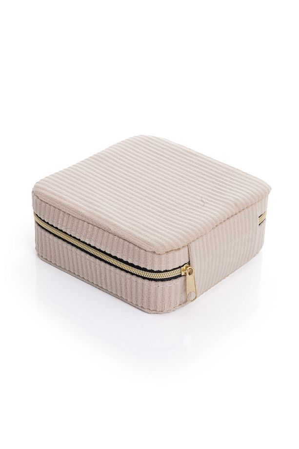 Kare Aynalı Ekru Fitili Kadife Mücevher, Organizer, Takı Kutusu 12 X 12 X 5 Cm - 8