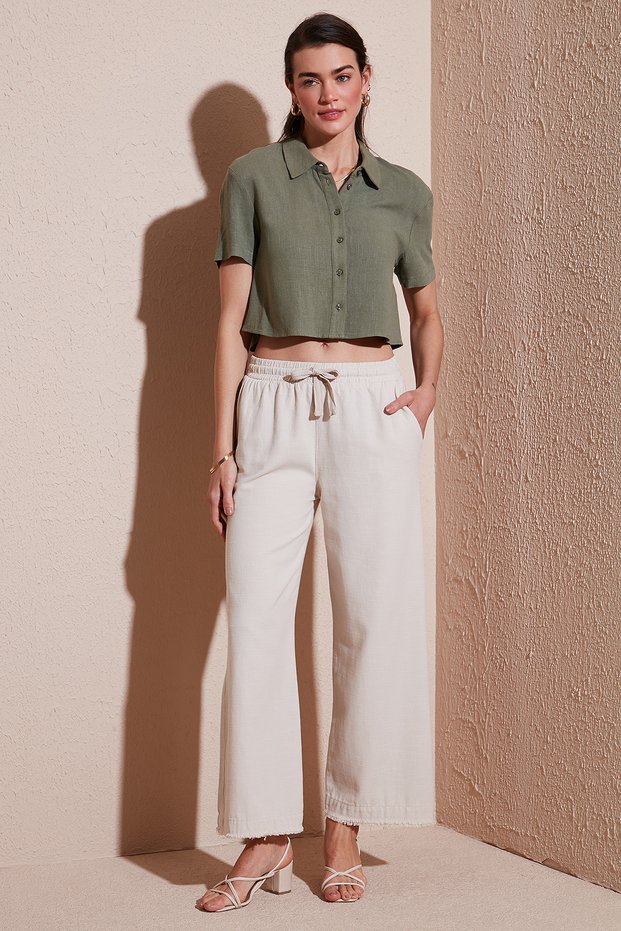 Cotton Relaxed Fit High Waist Wide Leg Pants Pants 668Yp5275
