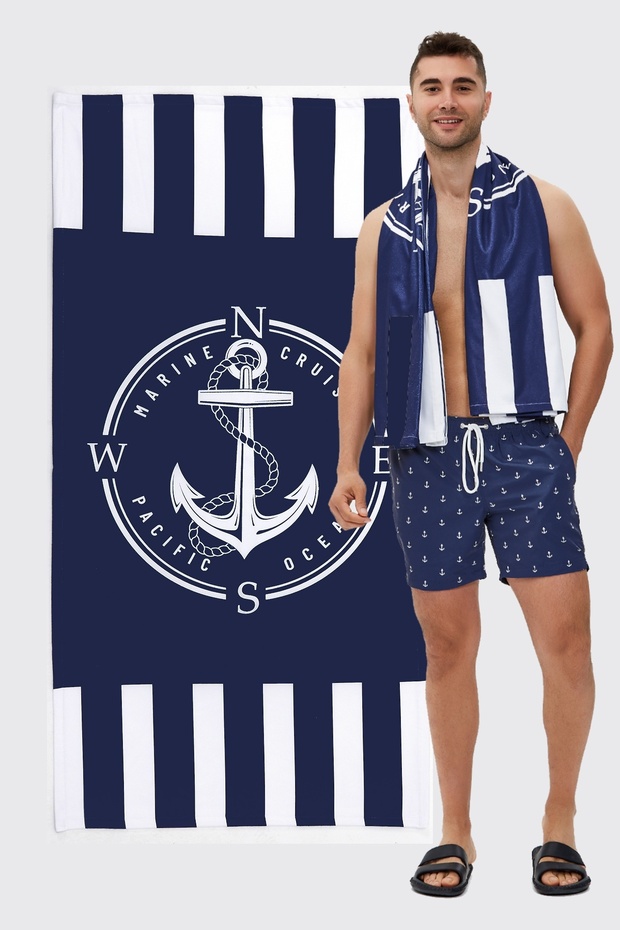 Beach Towel - Anchor Patterned - 1