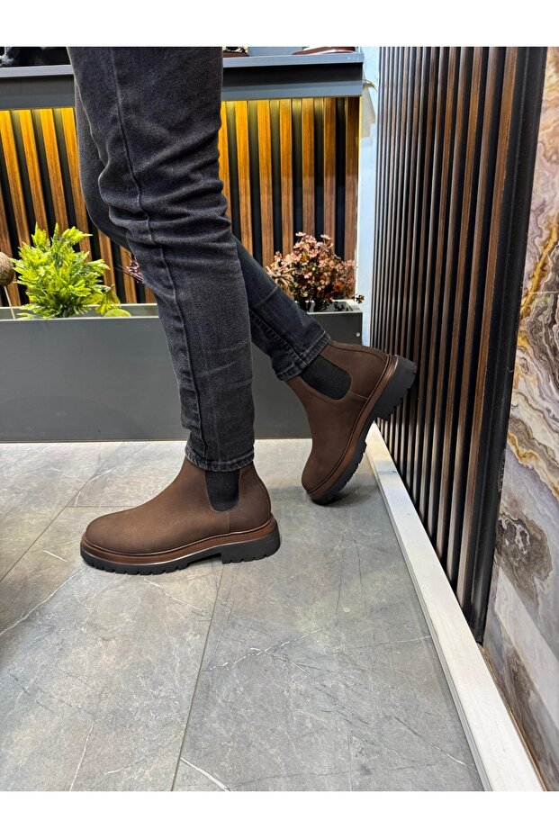 9700 KAHVE NUBUK HAKİKİ DERİ ERKEK BOT % BOOTİE - 4