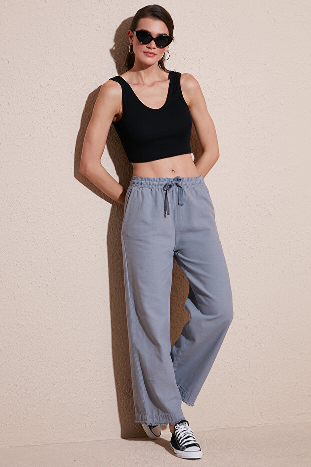Cotton Relaxed Fit High Waist Wide Leg Pants Pants 668Yp5275