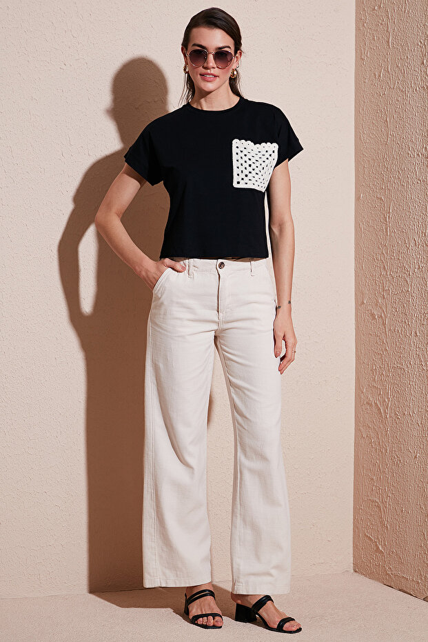 Cotton Standard Fit High Waist Wide Leg Pants Pants 668Yp5193