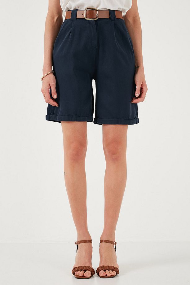 Pamuklu Relaxed Fit Yüksel Bel Kemerli Gabardin Short ŞORT 668YP4710 - 3
