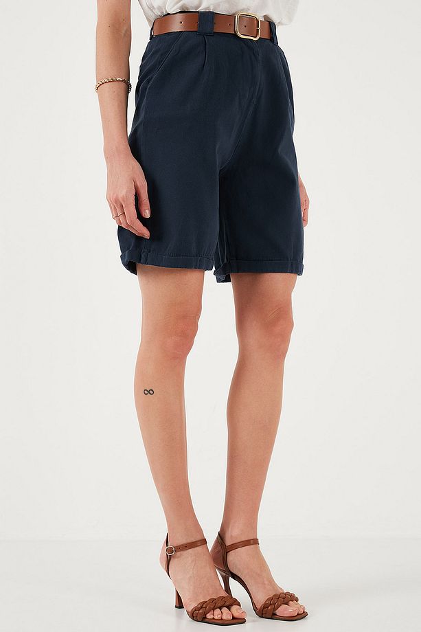 Pamuklu Relaxed Fit Yüksel Bel Kemerli Gabardin Short ŞORT 668YP4710 - 6
