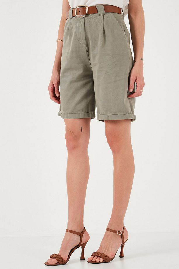 Pamuklu Relaxed Fit Yüksel Bel Kemerli Gabardin Short ŞORT 668YP4710 - 7