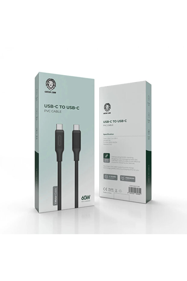 Usb-C To Usb-C Pvc Cable 1M 60W - Black