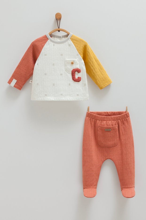 Baby Set 100% Cotton with Pocket Detail (1-3, 3-6 Months with Booties - 6-9, 9-12 Months Without Booties) 2025 New Season