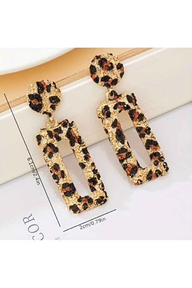 ليوبارد منقوشة تصميم مستطيل الأقراط - 5