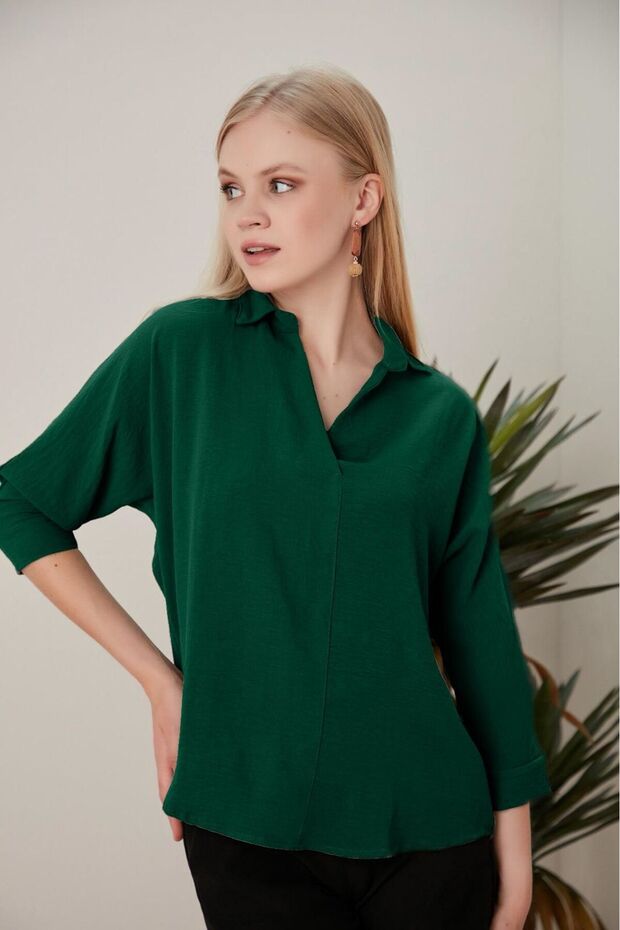 بلوزة منسوجة بياقة - 3