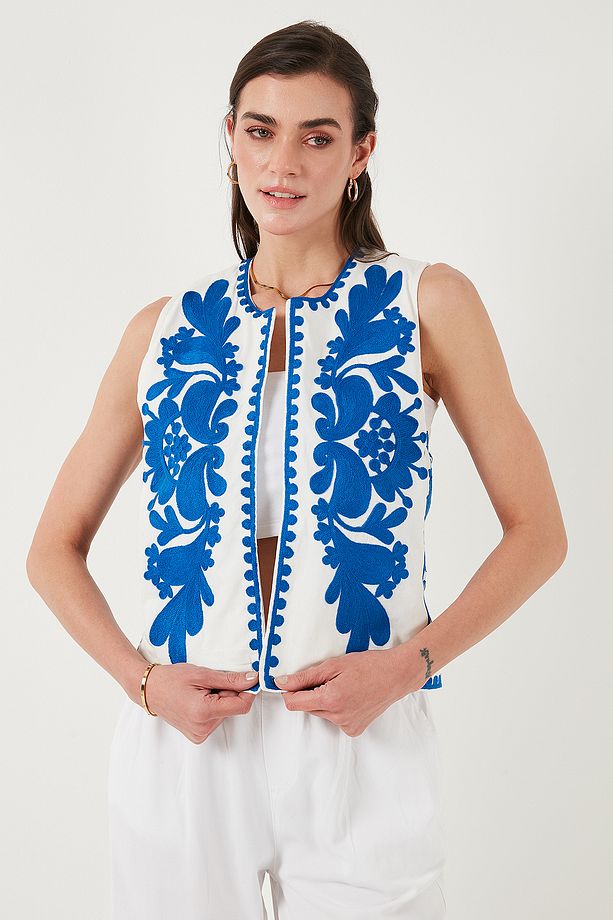Pamuklu Regular Fit Çiçekli Nakış İşlemeli Yelek YELEK 676238 - 7
