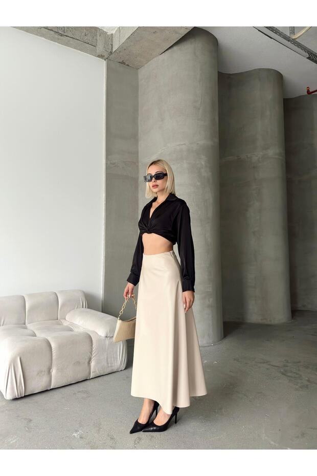 Maxi Boy Çan Deri Etek - 4