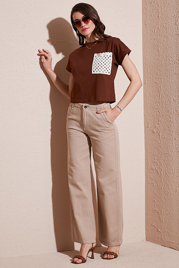 Cotton Standard Fit High Waist Wide Leg Pants Pants 668Yp5344