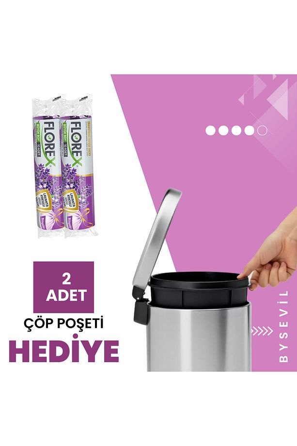 Paslanmaz Metal Pedallı Çöp Kovası 40 Lt Balkon | Bahçe | Ofis | Mutfak | Çöp Poşeti Hediyeli ! - 1