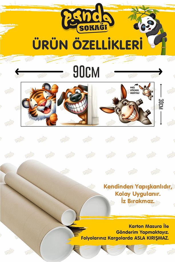 Komik Mutlu Hayvanlar Kapı Sticker, Cam Duvar Sticker Seti, Sevimli Komik Hayvanlar - 5