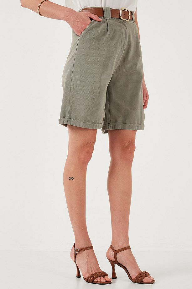 Pamuklu Relaxed Fit Yüksel Bel Kemerli Gabardin Short ŞORT 668YP4710 - 6