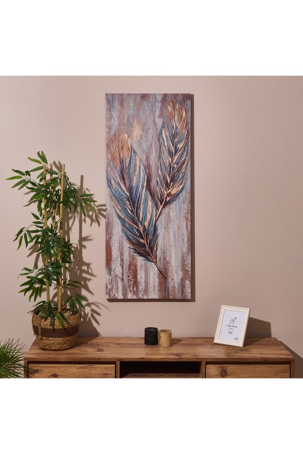 Deco Leaf Kanvas Tablo - Renkli - 50x120 cm
