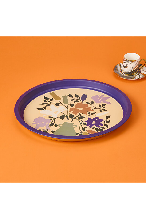 Çiçekli Tepsi - Mor - 35 cm - 1