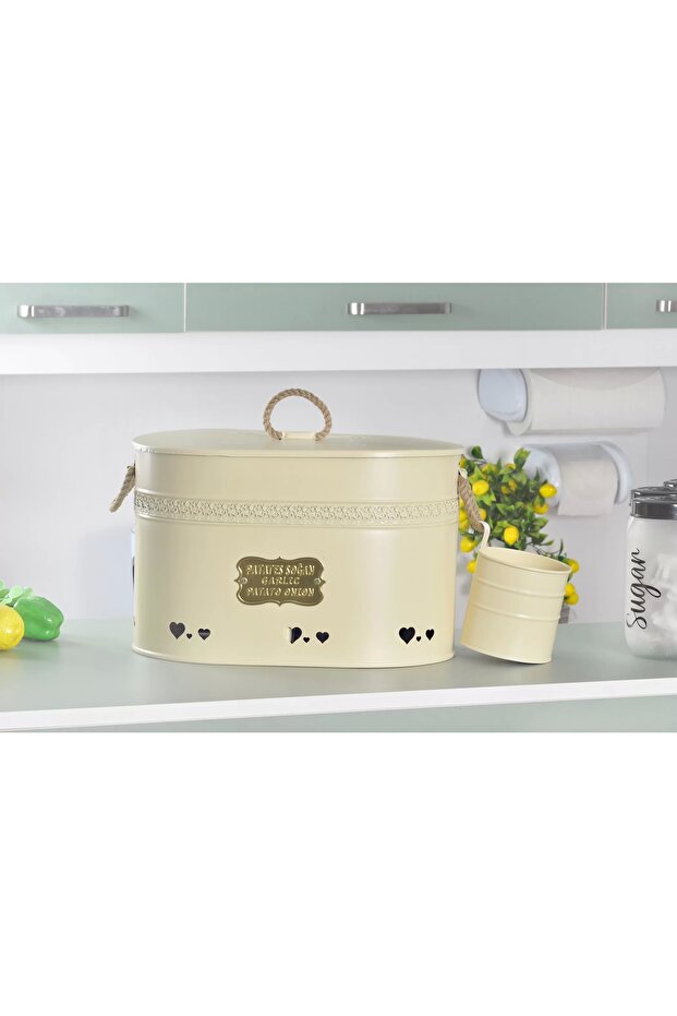 Large Size 2 Compartments Luxury Metal Potato-onion-garlic Bucket Cream