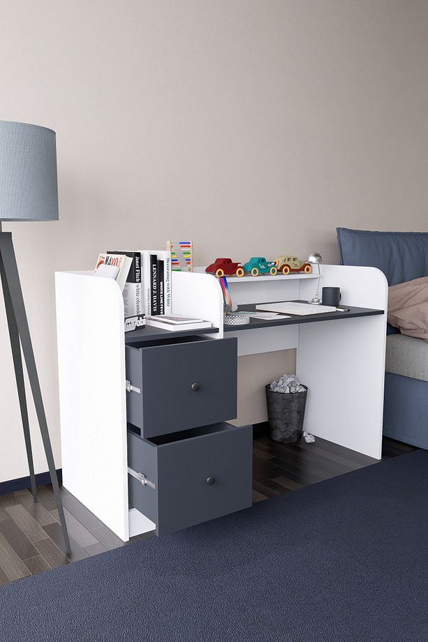 Tilup Çalışma Masası Beyaz-Antrasit Çocuk Odası Çalışma Masası Çekmeceli - 3