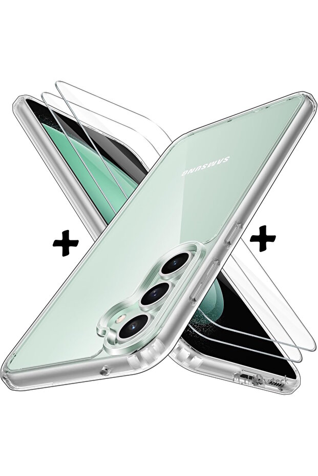 Samsung Galaxy S23 Fe Case with Camera Protection Soft Transparent Silicone + 9H Screen Protector Glass 2in1 Set