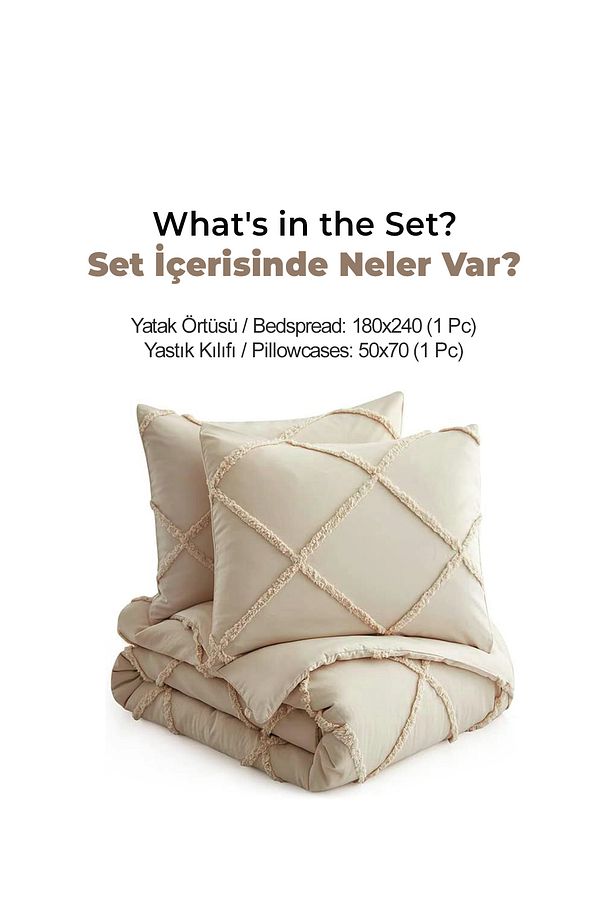Pamuklu Aimar Yatak Örtüsü Seti Tek Kişilik Günlük Çift Taraflı Boho 2 Parça Elyaf Dolgulu Bej - 6