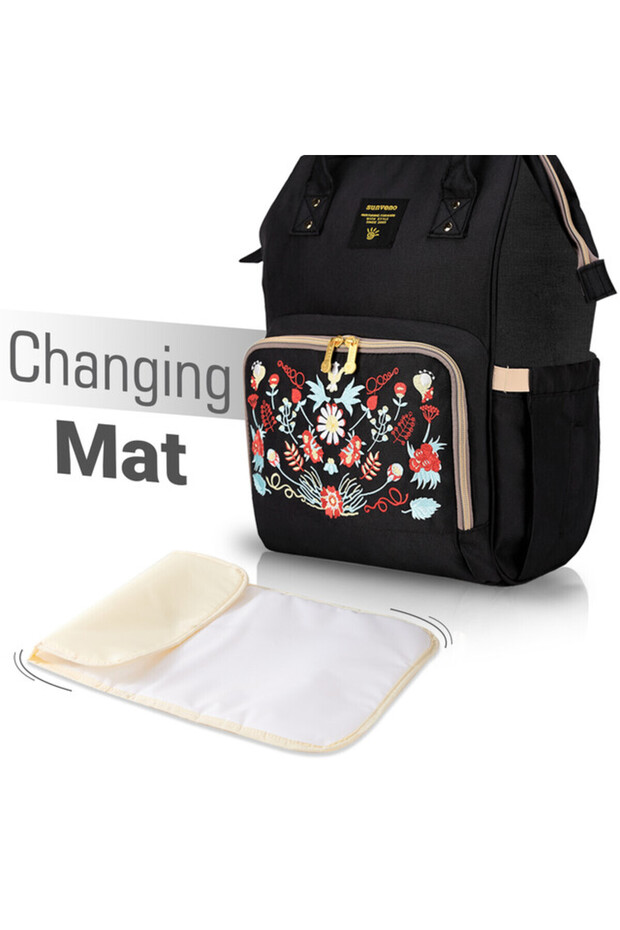 Diaper Bag with USB Charging Port and Changing Mat - Black - 3