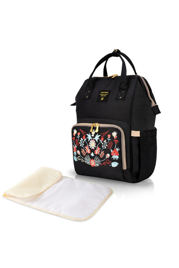 Diaper Bag with USB Charging Port and Changing Mat - Black - 1