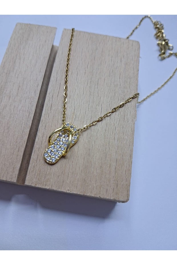 Terlik model çelik gold kolye - 4