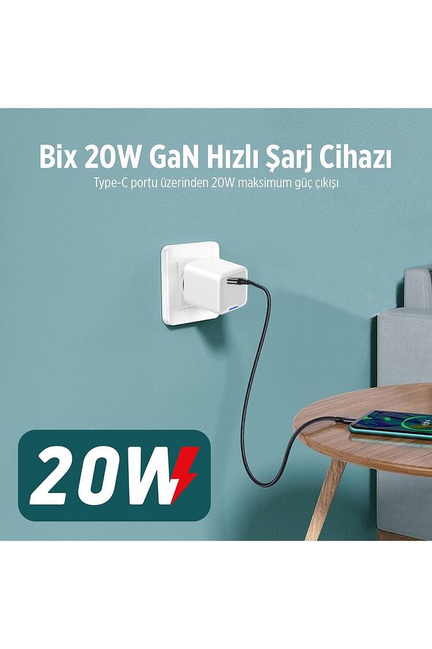 20w Gan Usb-c Hızlı Şarj Adaptörü Iphone, Android Ve Ipad Uyumlu Type-c Pd Şarj Aleti Beyaz - 7