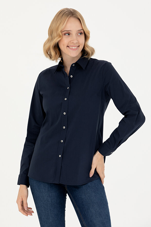 Women's Navy Blue Long Sleeve Basic Shirt 50271263-Vr033