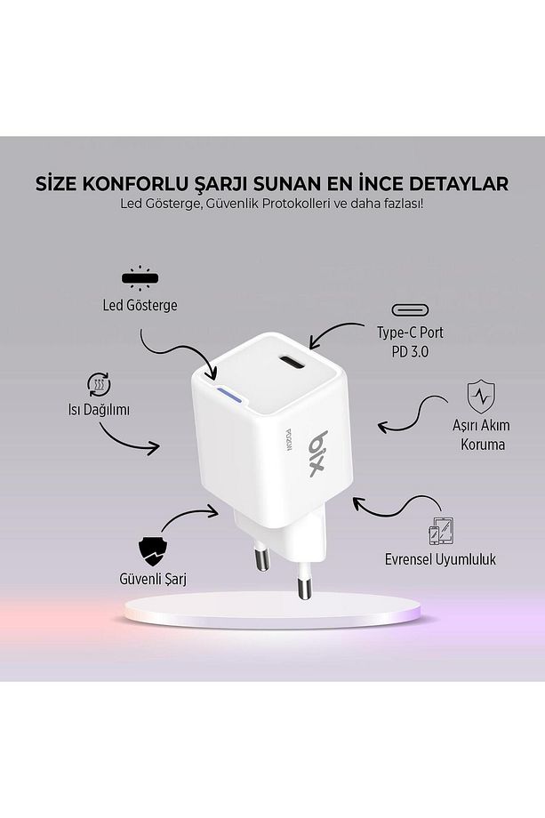 20w Gan Usb-c Hızlı Şarj Adaptörü Iphone, Android Ve Ipad Uyumlu Type-c Pd Şarj Aleti Beyaz - 8