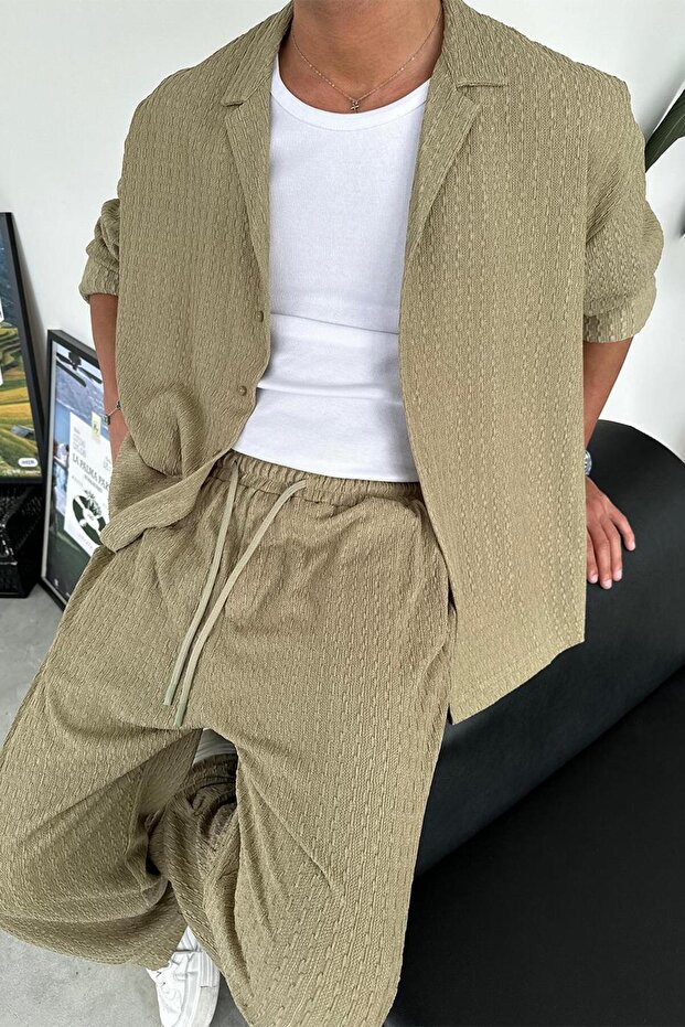 Haki Örme Desenli Relaxed Gömlek - 4