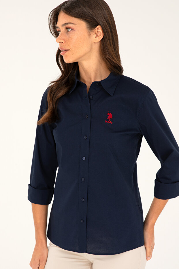 Women's Navy Blue Long Sleeve Basic Shirt 50271266 -Vr033