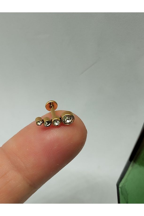 Cerrahi Çelik Dört Taş Altın Tragus Helix Conch Piercing - 5