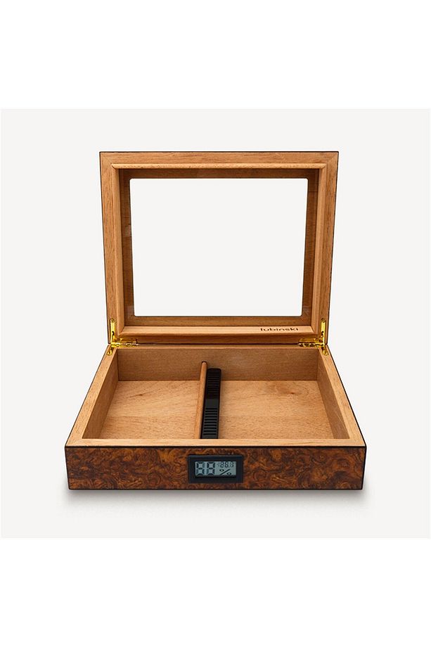 Cedar Basic Camlı Puro Kutusu Humidor Slim Dijital Kahve 15s - 3