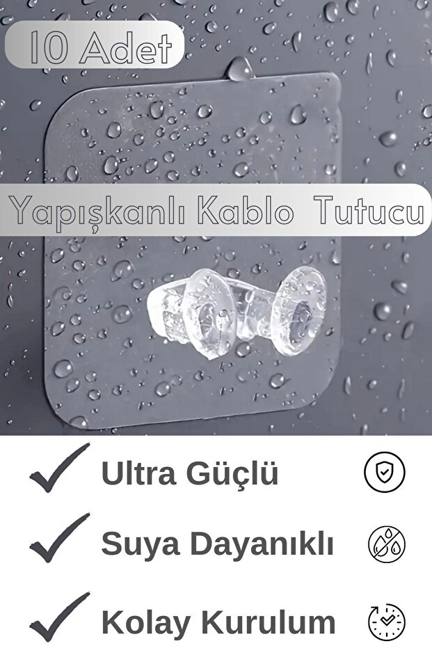 10 Adet Ultra Güçlü Yapışkanlı Kablo Tutucu, Mutfak ve Banyo Askısı, Yapışkanlı Kancalar MT115 - 1