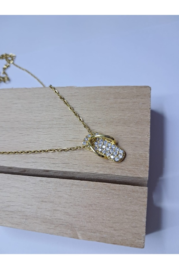 Terlik model çelik gold kolye - 5