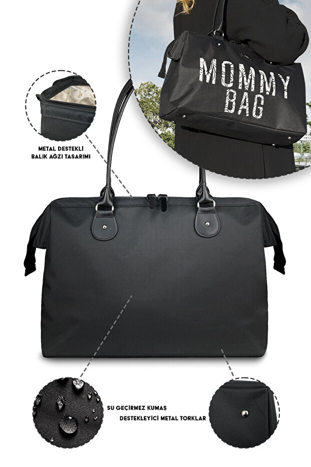 X Pro Mommy Bag Siyah Anne Bebek Bakım Kadın Çantası - 4