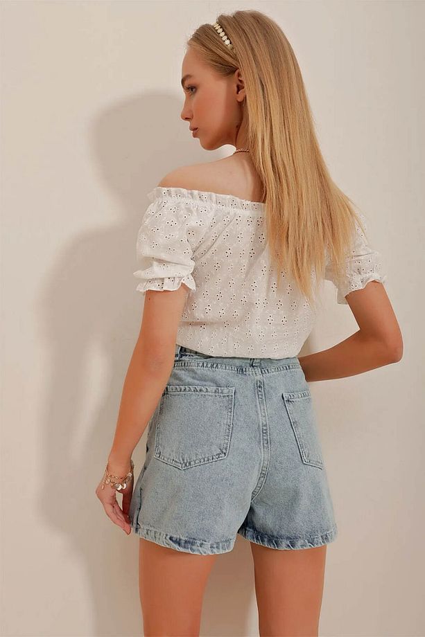 Mini Yırtmaçlı Denim Kot Şort Etek - 5