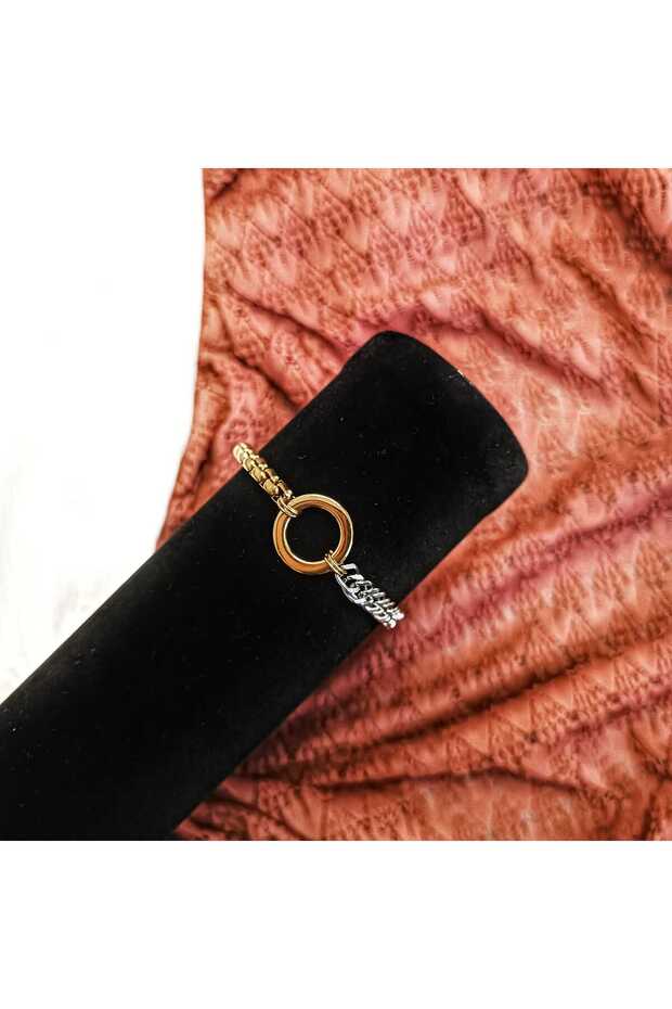 Ring Model Two-Tone Steel Bracelet / 316L Gold& Silver Color Combination Mother's Day Gift