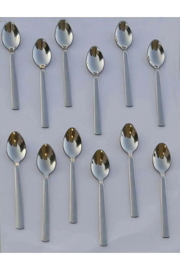 12 adet çay kaşığı  lüks düz çubuk model günlük kullanıma uygun (paslanmaz çelik) - 1