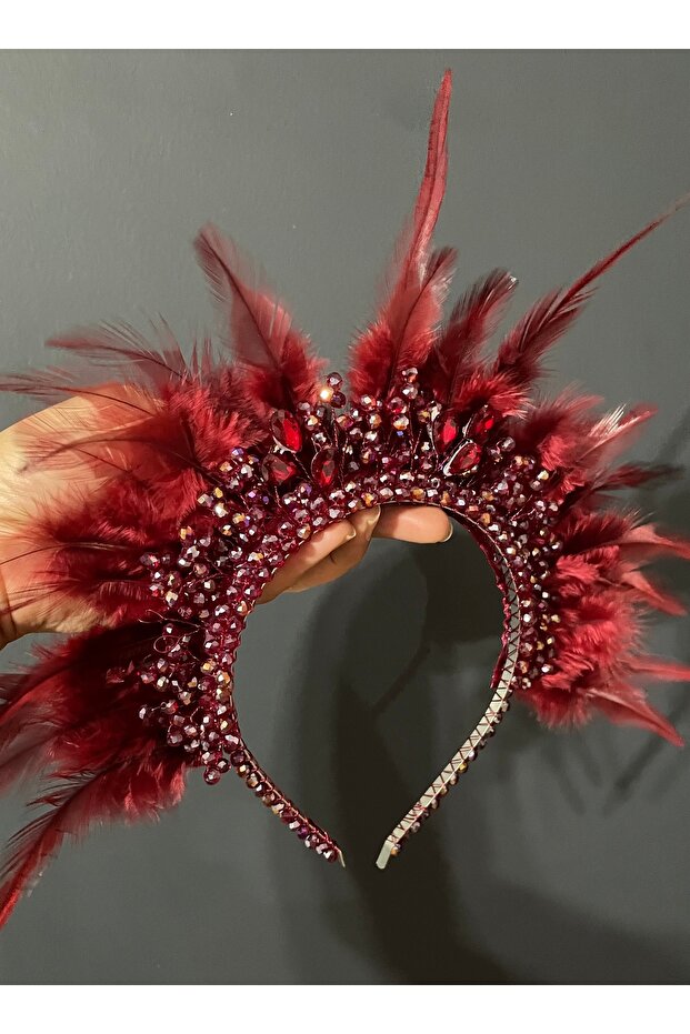 Henna with Dense Crystal Stones and Feather, after Party, Bridal Crown