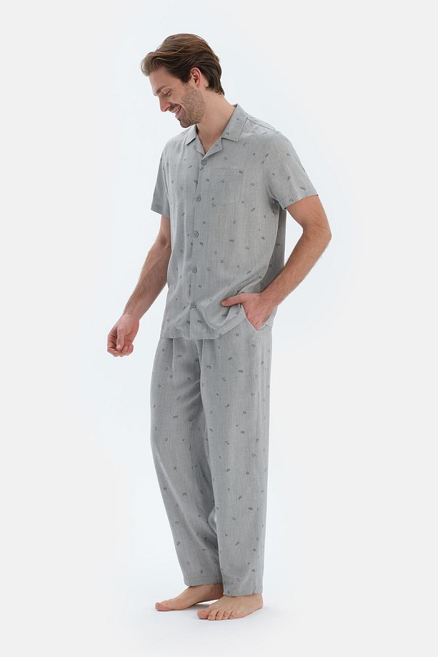 Gri Mıkroprınt Baskılı Dokuma Pantolon - 3