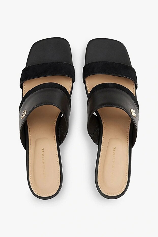 LEATHER & SUEDE BLOCK HEEL MULE Kadın siyah Terlik FW0FW08530BDS - 7