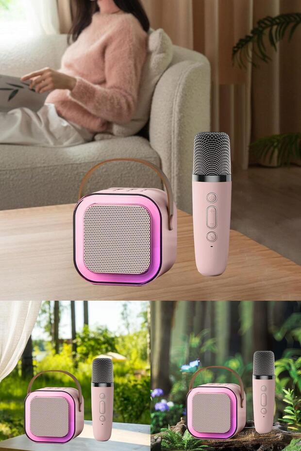 Eğlenceyi Yanınızda Taşıyın LED Işıklı Bluetooth Hoparlör ve Kablosuz Mikrofon Setiyle Karaoke Keyfi - 2
